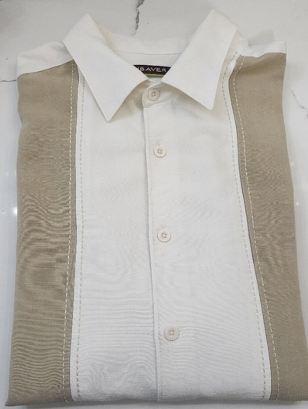 Vintage Cubavera Men's Retro Bowling Shirt XXL Off-White Sand Two-Tone Resort - Picture 5 of 10